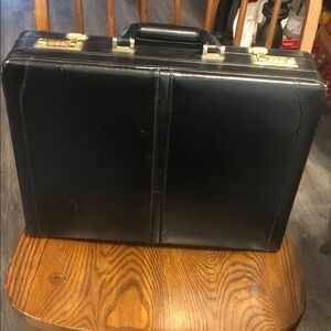 Vintage Black Leather Briefcase with Gold Hardware